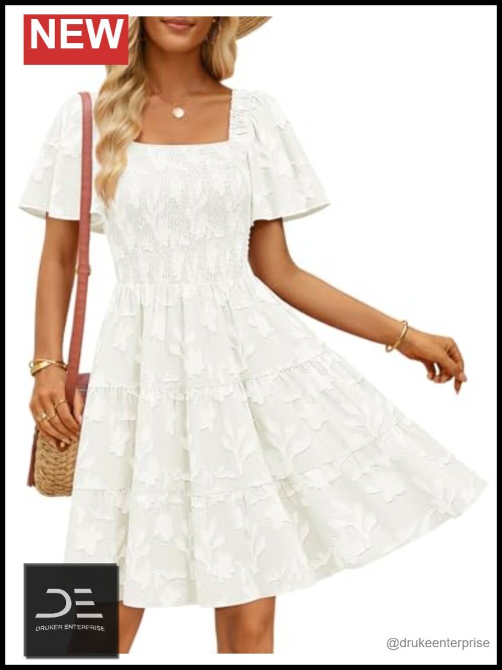Boho Floral Mini Dress Smocked Square Neck Short Sleeve